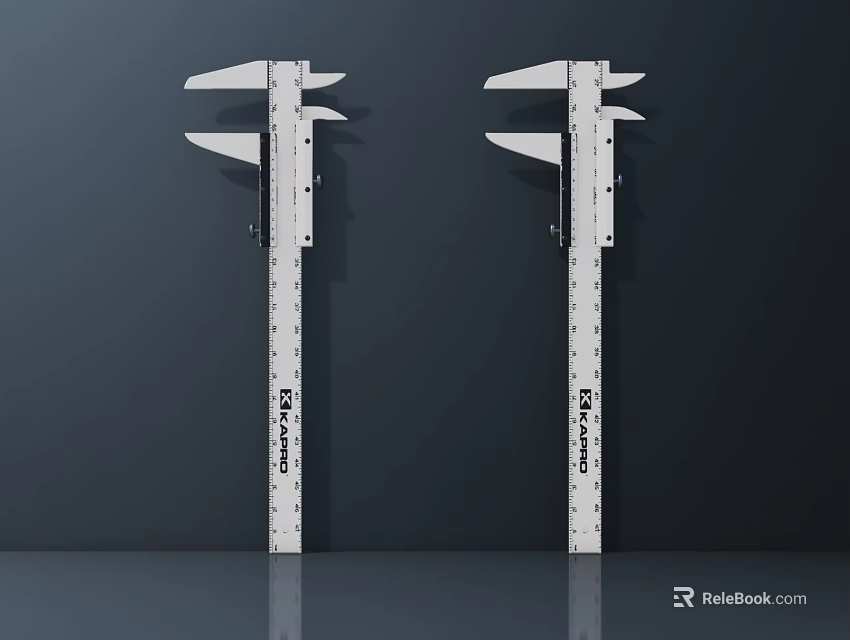 Two Stainless Steel Vernier Calipers on Dark Background with Measurement Scales 3d model 