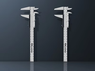 Two Stainless Steel Vernier Calipers on Dark Background with Measurement Scales 3d model