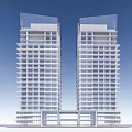 Modern Twin High Rise Office Building Exterior Design With Glass Curtain Walls And Balconies
