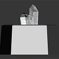 Transparent Polyhedral Crystals On Gray Hexagonal Platform With Dark Background