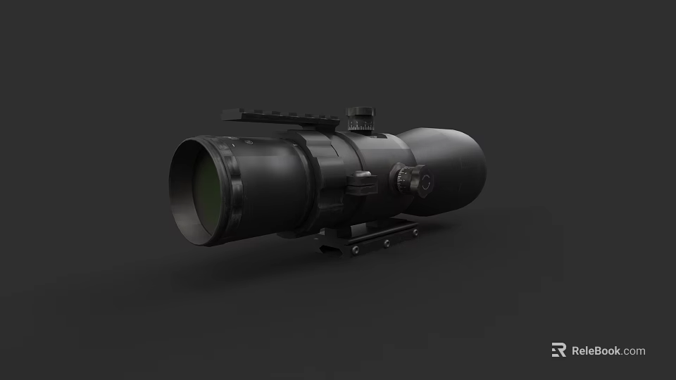 Tactical Weapon Scope With Black Optical Lens And Mounting Bracket 3d model 