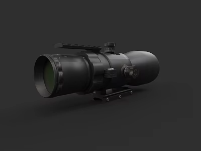 Tactical Weapon Scope With Black Optical Lens And Mounting Bracket 3d model