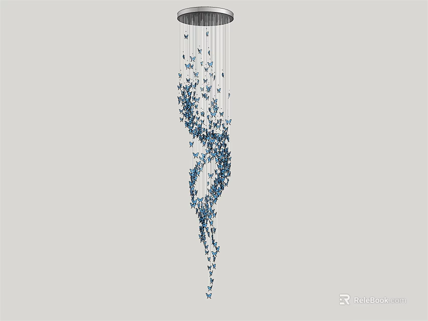 Modern Blue Chandelier With Spiral Hanging Decorative Elements For Interior Spaces 3d model