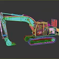 Turquoise Crawler Excavator With Black Cab And Front Bucket On Tracks