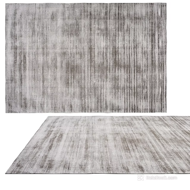 Modern Gray Square Rug With Striped Textured Pattern For Living Room 3d model 