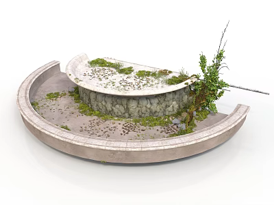 Modern Circular Stone Landscape With Central Mound Green Plants And Scattered Pebbles 3d model