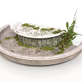 Modern Circular Stone Landscape With Central Mound Green Plants And Scattered Pebbles