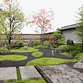 Tranquil Courtyard Garden With Stone Path Natural Rocks Trees And Lush Greenery