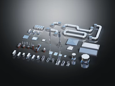 Industrial Metal Pipes and Fittings Various Plumbing Components Display Collection 3d model