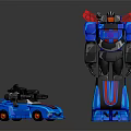 Blue Toy Robot With Red Accents And Matching Transformable Sports Car Model