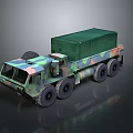 Camouflaged Military Truck With Green Cargo Container And Multi Wheeled Structure