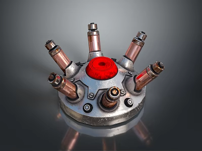 Household Metal Device With Red Top And Multiple Copper Tube Connectors 3d model