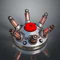 Household Metal Device With Red Top And Multiple Copper Tube Connectors