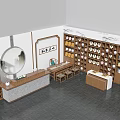 Traditional Chinese Style Specialty Store with Wooden Shelves Round Tea Products and Decorative Elements