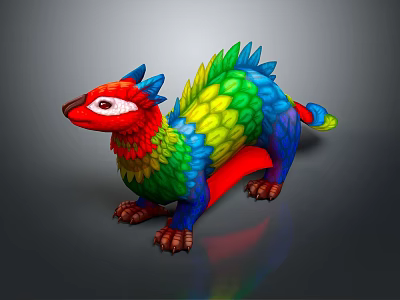 Vibrant Mythical Creature With Feathered Spine Multicolored Scales And Clawed Limbs 3d model