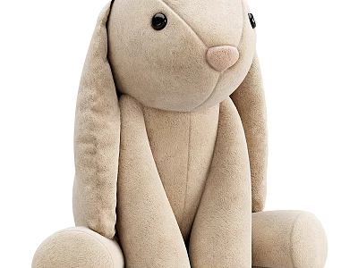 Soft Beige Rabbit Plush Toy with Long Ears Black Eyes and Pink Nose Sitting Position 3d model