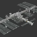 Cartoon Scene of International Space Station with Solar Panels and Modules in Space