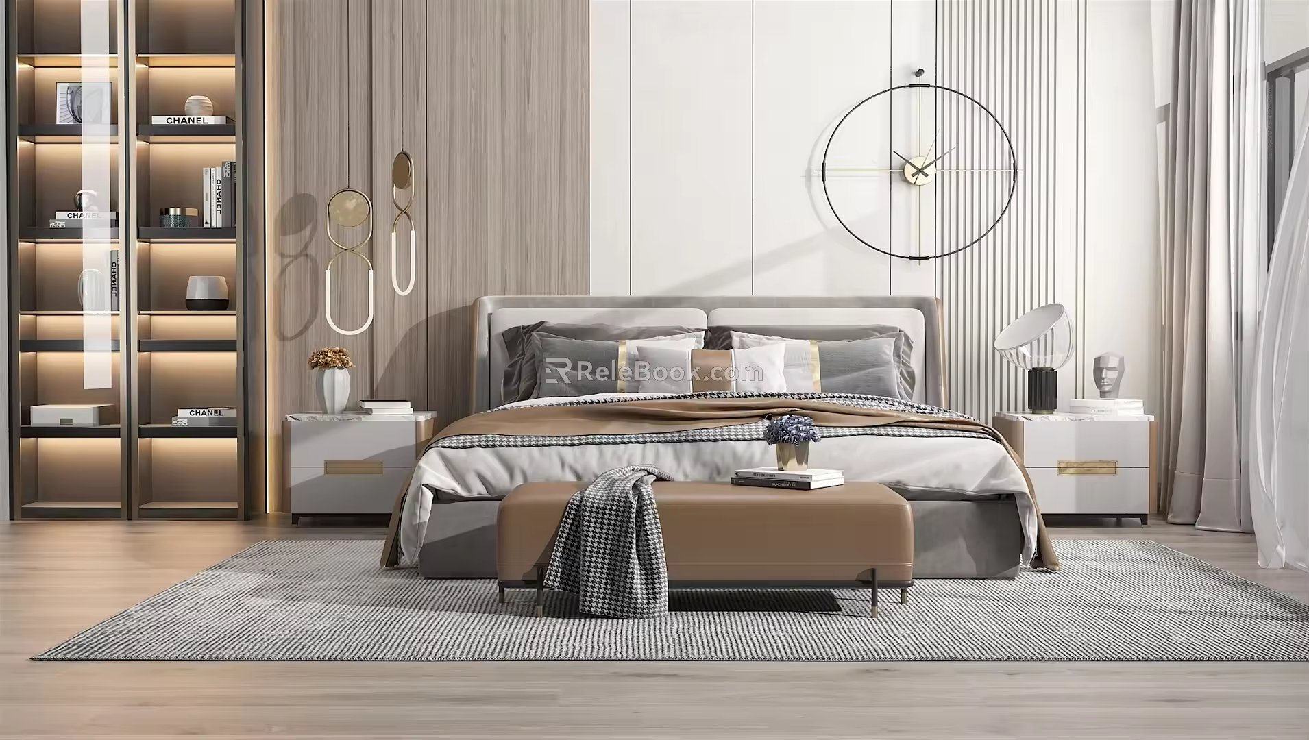 Light Luxury Background Double Bed 3d model