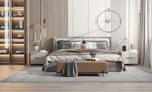 Light Luxury Background Double Bed 3d model