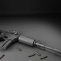 Tactical Rifle With Scope Magazine And Scattered Bullets On Surface 3d model
