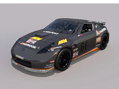 Gray Dodge Race Car With 64 Number Hankook APEX Logos Streamlined Body And Spoiler 3d model
