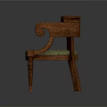 Elegant Wooden Chair With Classic Armrests Green Padded Seat And Decorative Carved Legs