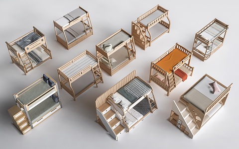 high and low bed bunk bed bunk bed 3d model