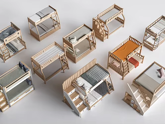 high and low bed bunk bed bunk bed 3d model
