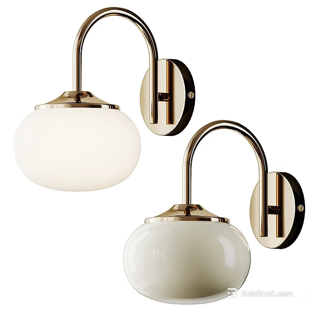 Modern Wall Lamps With White Globe Shades And Brass H Shaped Mounting Frames 3d model 