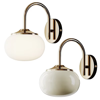 Modern Wall Lamps With White Globe Shades And Brass H Shaped Mounting Frames 3d model