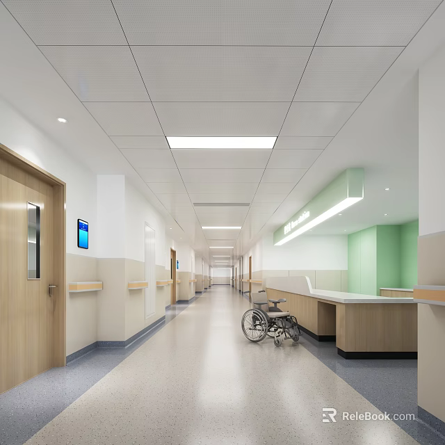 Modern Hospital Outpatient Corridor With Wheelchair 3d model 
