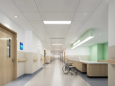 Modern Hospital Outpatient Corridor With Wheelchair 3d model