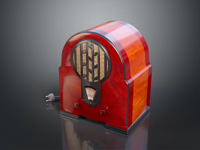 Vintage Red Wooden Radio With Classic Grille Knobs And Power Plug Design 3d model
