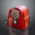 Vintage Red Wooden Radio With Classic Grille Knobs And Power Plug Design