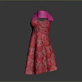 Stylish Red Dress With Pink Off The Shoulder Straps And Floral Print Design
