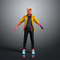 Stylish 3D Character Model Wearing Yellow Jacket Black Pants And Colorful Shoes