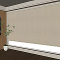 Venetian Blinds In Beige Linen Design For Modern Window With Potted Plant