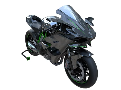 Modern Black And Green Sporty Motorcycle With Sleek Streamlined Design And Transparent Windscreen 3d model
