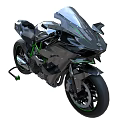 Modern Black And Green Sporty Motorcycle With Sleek Streamlined Design And Transparent Windscreen