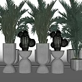 Stylish Bonsai Potted Plants with Cactus and Palm in Silver Pots