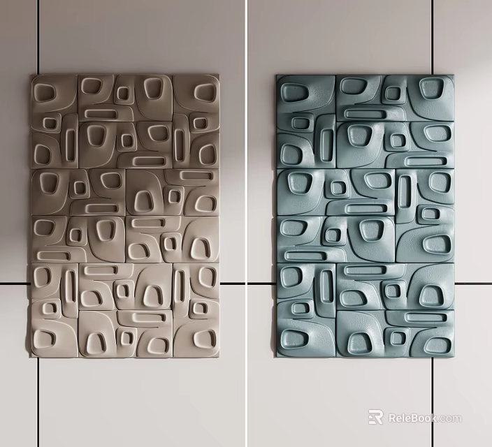 Modern 3D Geometric Wall Decor With Abstract Textured Patterns In Beige And Teal 3d model 