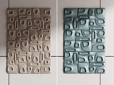 Modern 3D Geometric Wall Decor With Abstract Textured Patterns In Beige And Teal 3d model