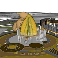 Kids Play Area With Yellow Cone Shaped Structure Slide Circular Ground And Plants