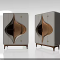 Modern Sideboard With White And Wooden Finish Unique Geometric Shape And Golden Accents