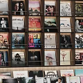 Stylish Modern Wooden Bookcase Displaying Vinyl Record Covers And Music Albums