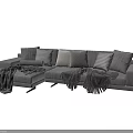 Light Gray Fabric Sectional Sofa With Plush Pillows And Cozy Blankets 3d model