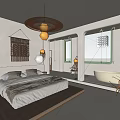Hotel Guest Room Featuring Wooden Platform Bed White Bedding Freestanding Bathtub and Sea View Window