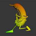 Yellow Cartoon Banana With Black Stripes Running With Red Tool And White Gloves
