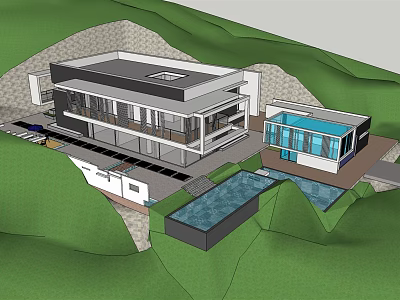 Modern Detached Villa In Hillside Setting With Swimming Pool And Large Windows 3d model