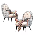 Stylish Leisure Chairs Featuring Patterned Backrest Decorative Pillows and Soft Throw Blanket 3d model
